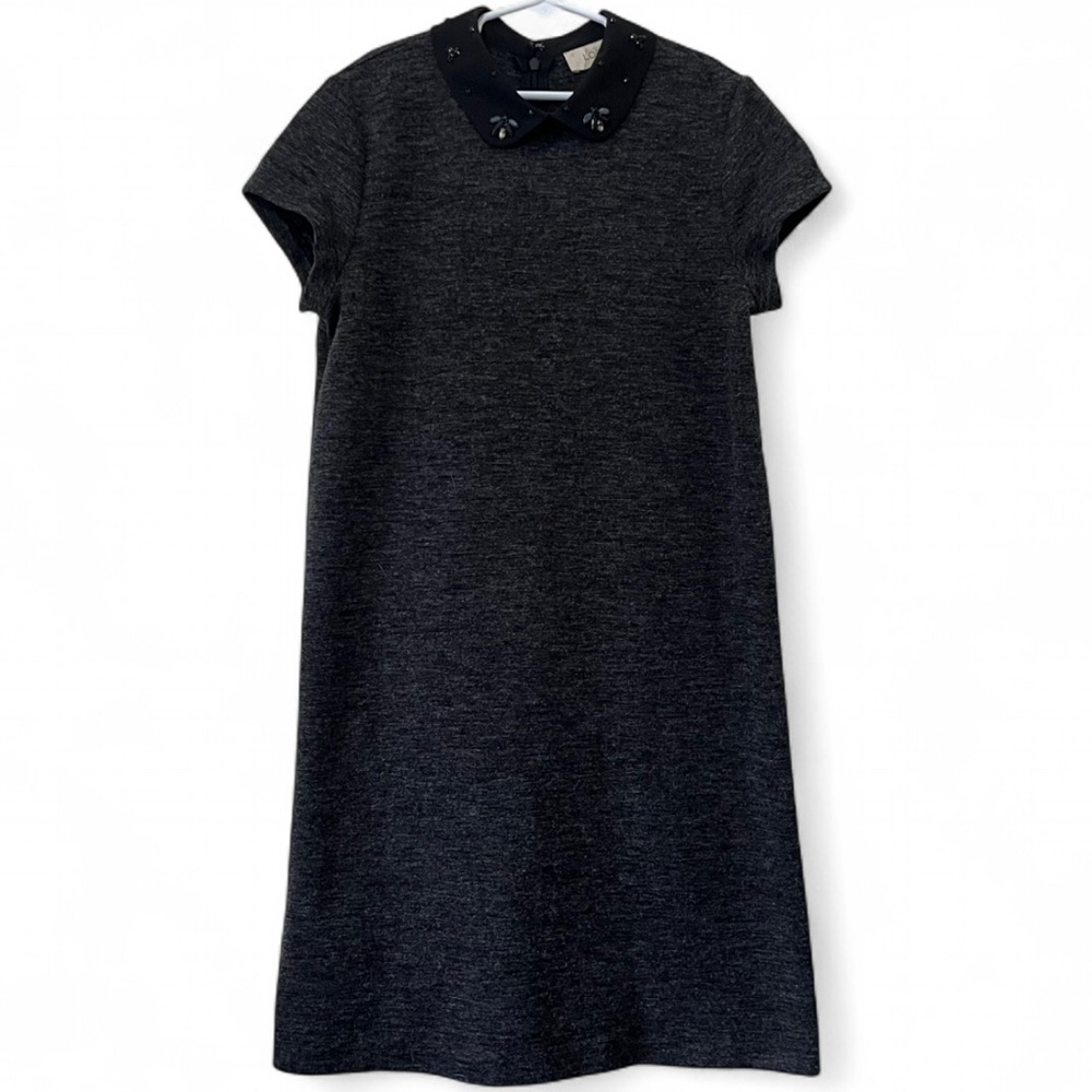 Women’s XSP Loft Charcoal Heather Gray Tweed Shift Dress Embellished Collar